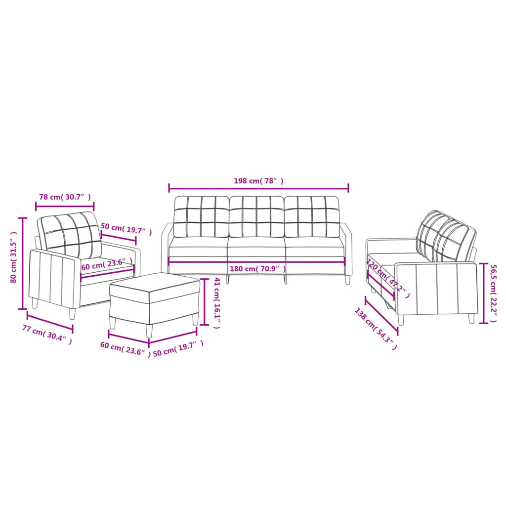 4-dijelni set sofa s jastucima crvena boja vina od tkanine