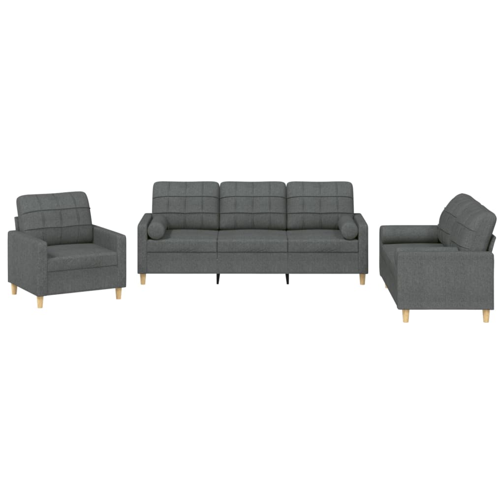 3-dijelni set sofa s jastucima tamnosivi od tkanine