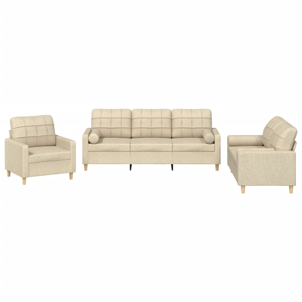 3-dijelni set sofa s jastucima krem od mikrovlakana