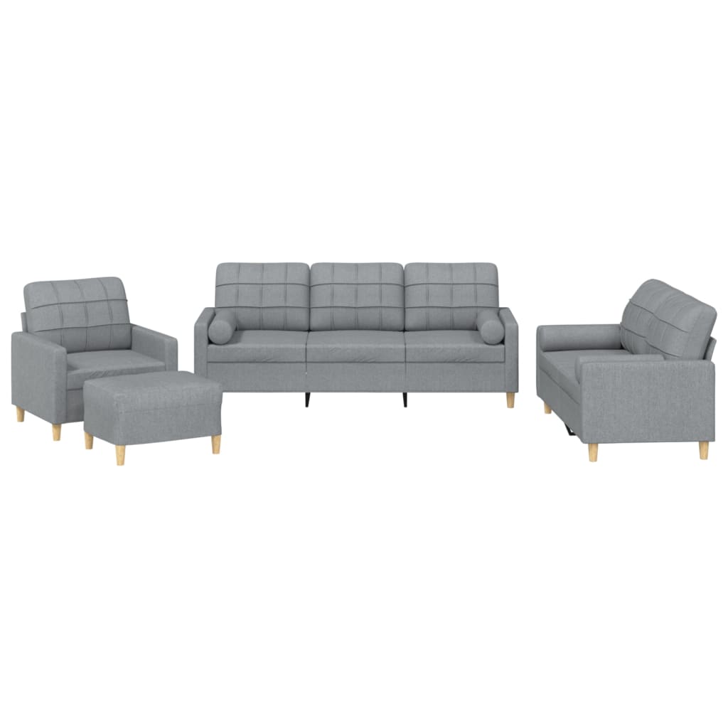 4-dijelni set sofa s jastucima svjetlosivi od tkanine