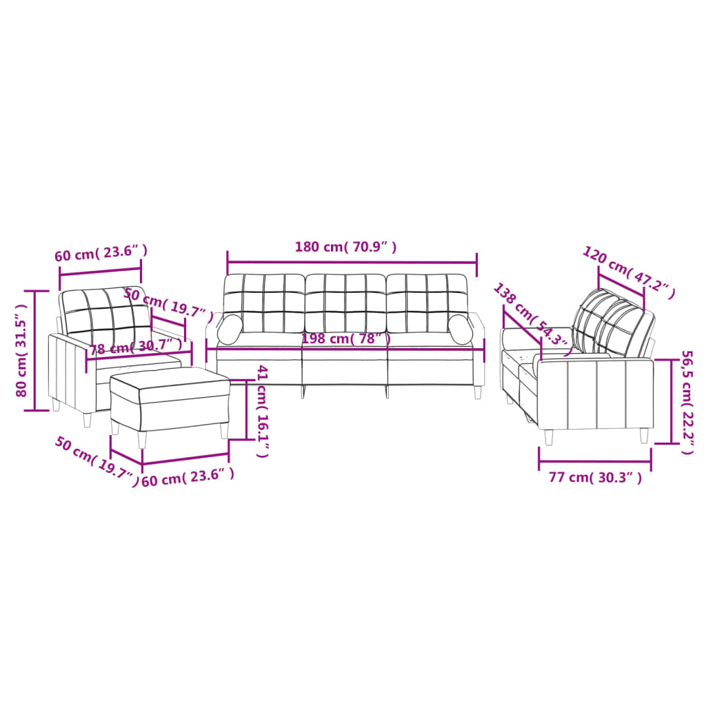 4-dijelni set sofa s jastucima tamnosivi od tkanine