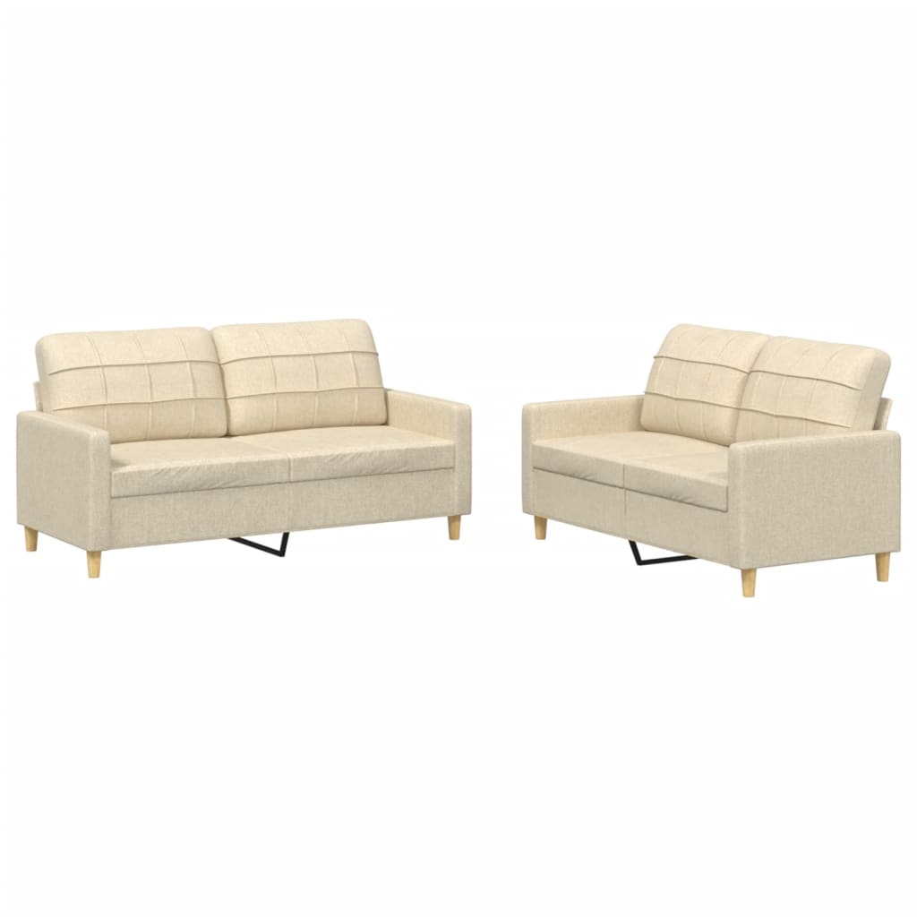 2-dijelni set sofa s jastucima krem od tkanine