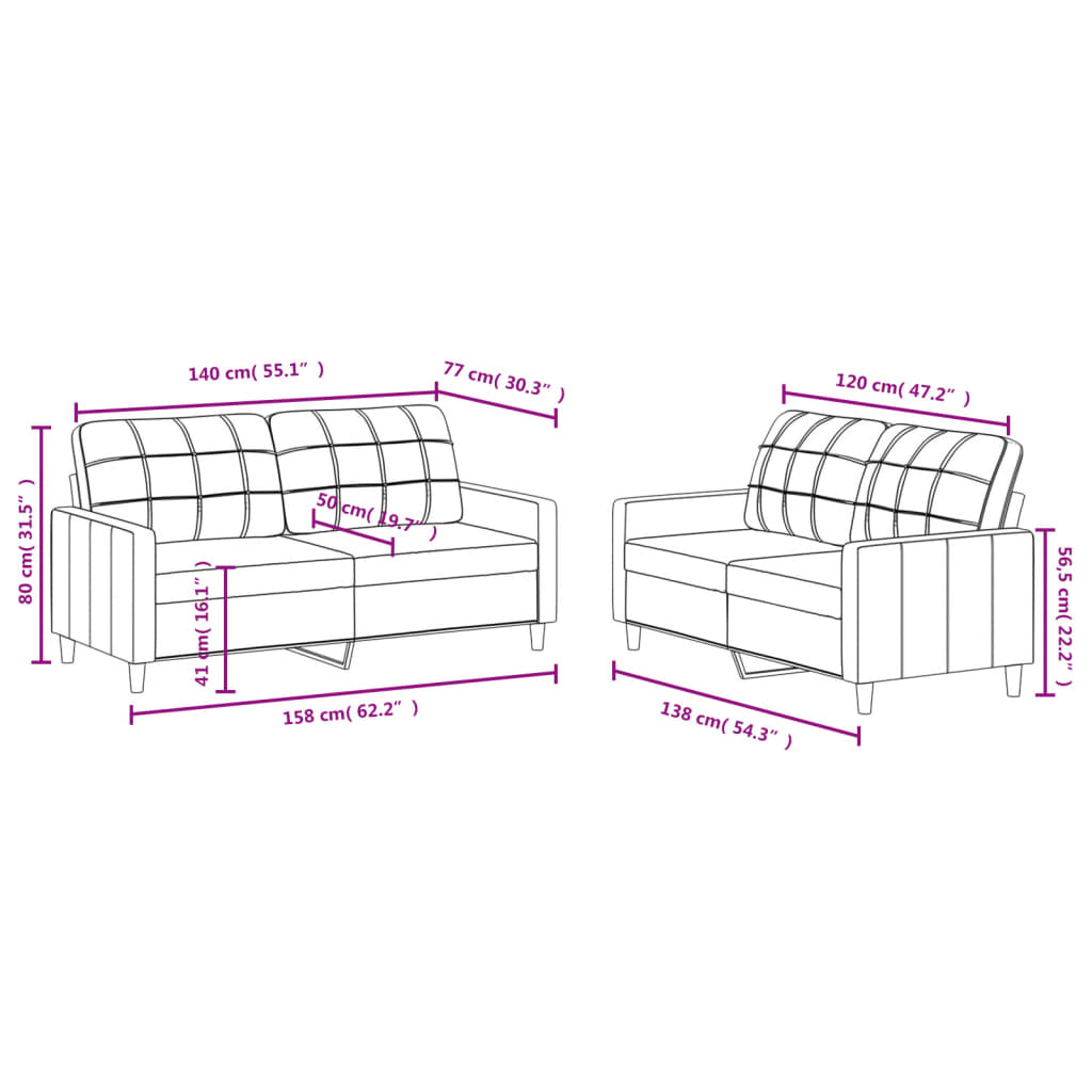 2-dijelni set sofa s jastucima crvena boja vina od tkanine