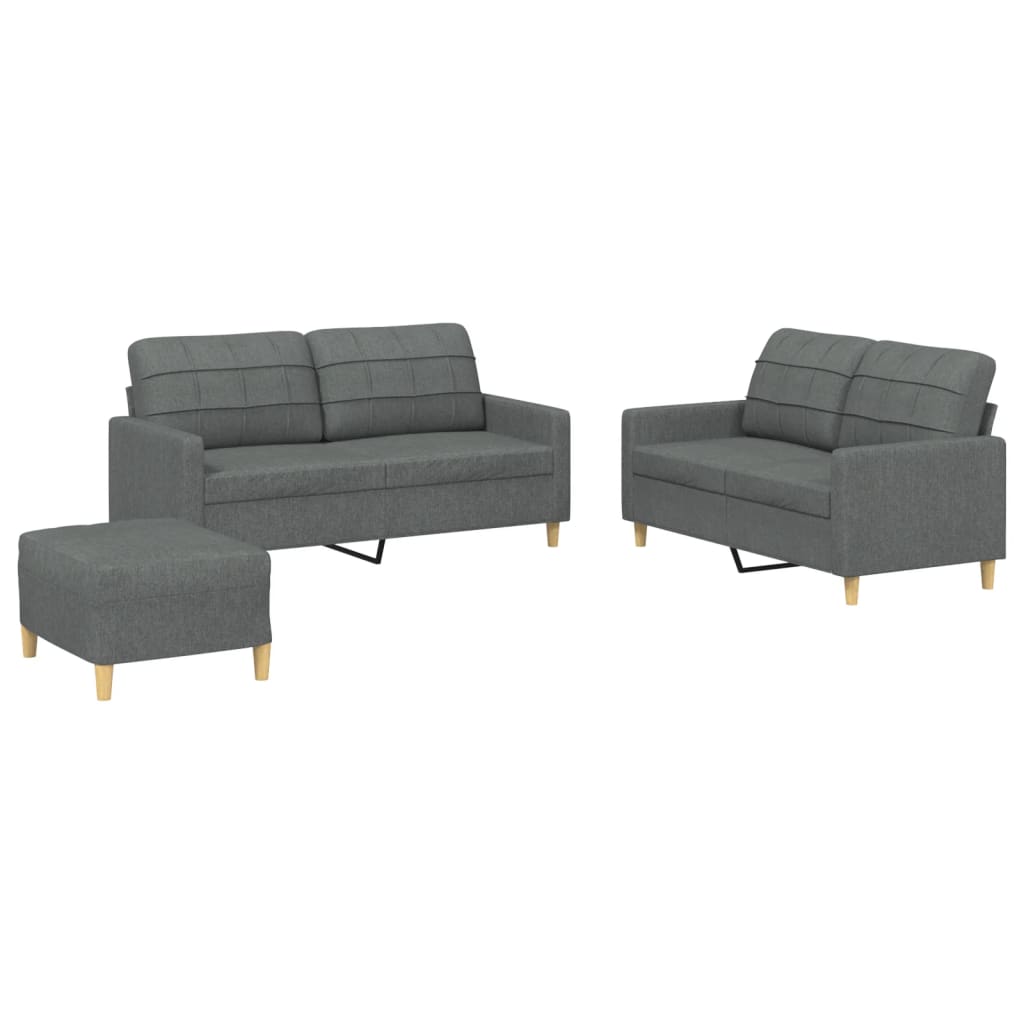 3-dijelni set sofa s jastucima tamnosivi od tkanine
