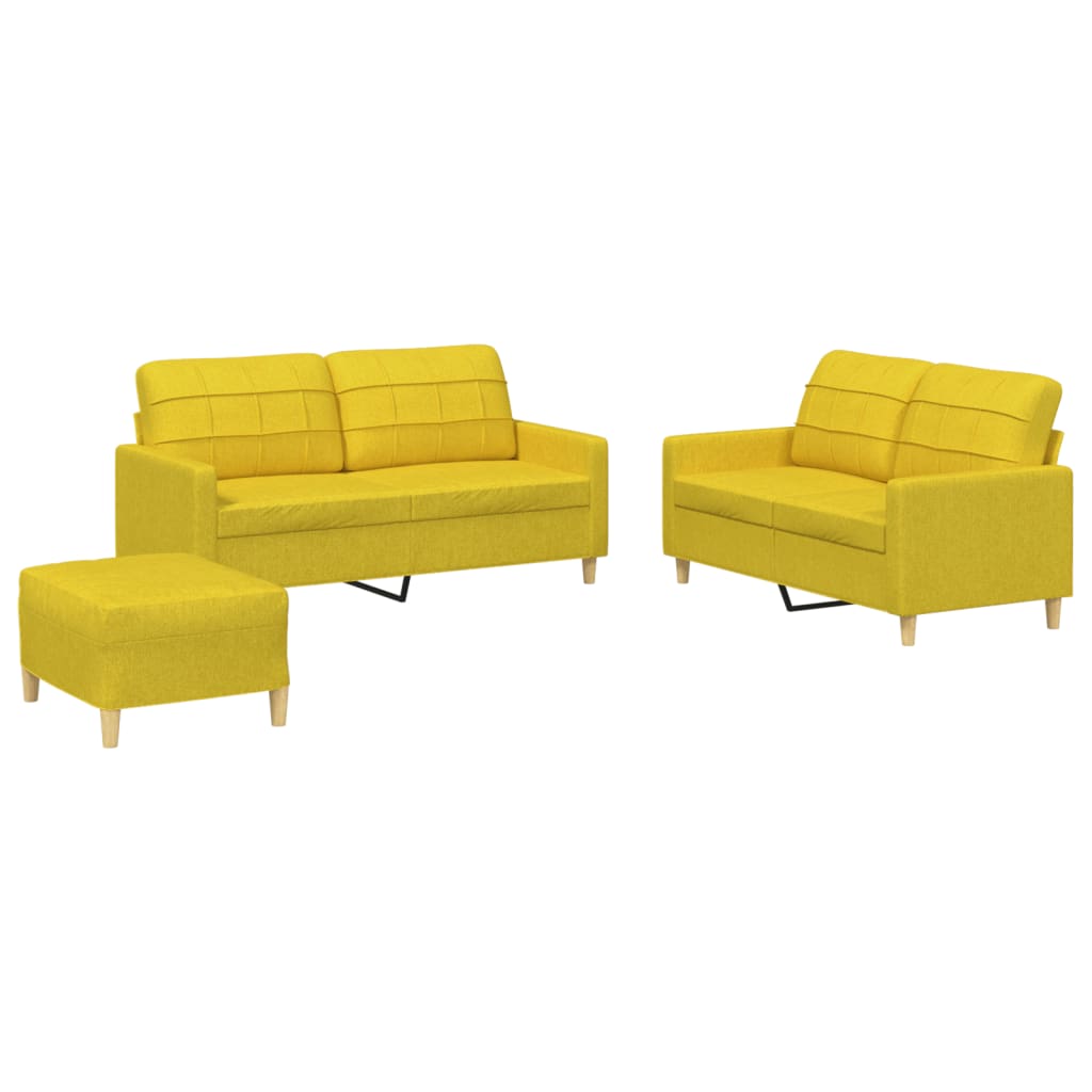 3-dijelni set sofa s jastucima svjetložuti od tkanine