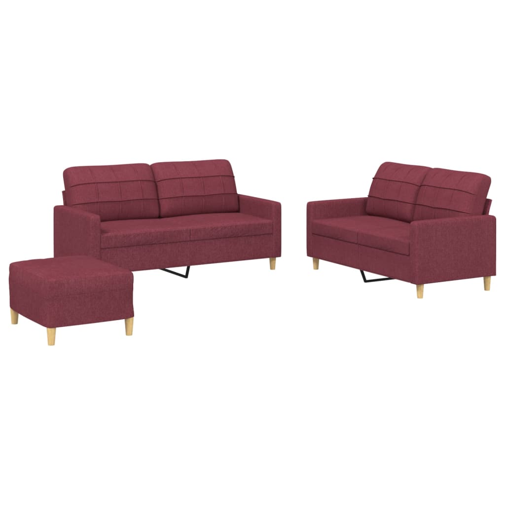 3-dijelni set sofa s jastucima crvena boja vina od tkanine