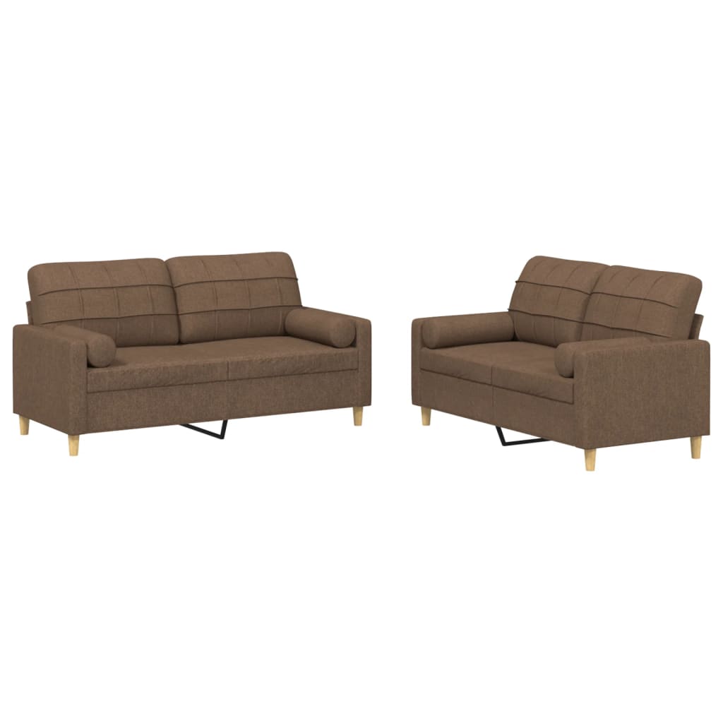 2-dijelni set sofa s jastucima smeđi od tkanine