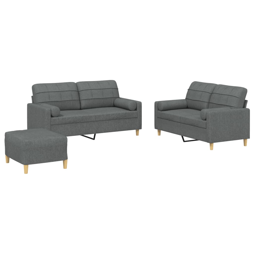 3-dijelni set sofa s jastucima tamnosivi od tkanine