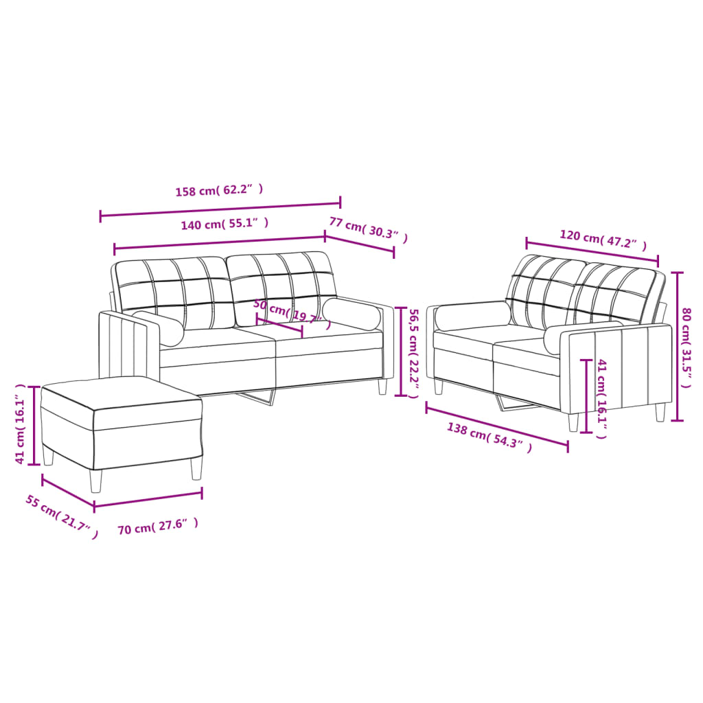 3-dijelni set sofa s jastucima tamnosivi od tkanine