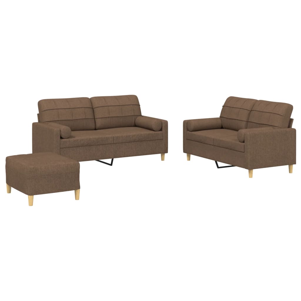 3-dijelni set sofa s jastucima smeđi od tkanine