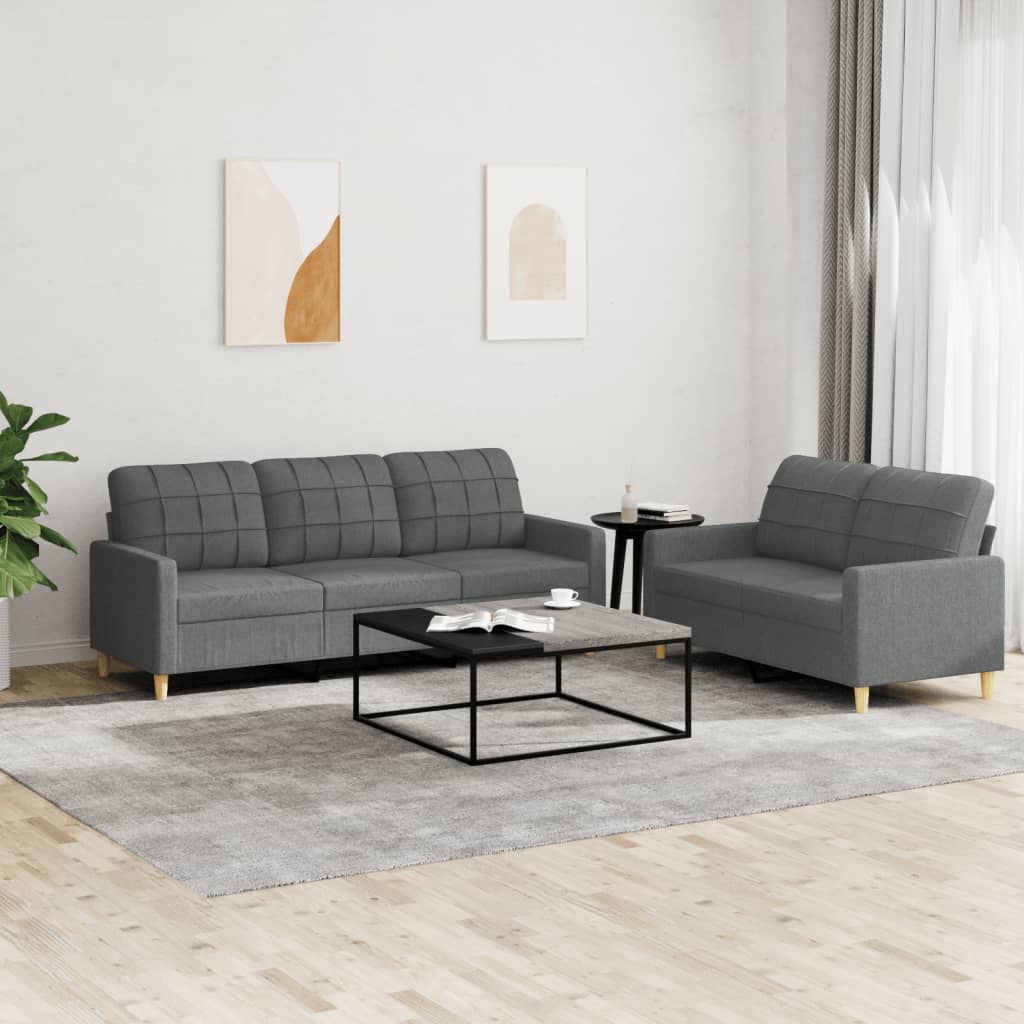 2-dijelni set sofa s jastucima tamnosivi od tkanine