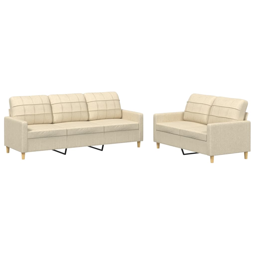 2-dijelni set sofa s jastucima krem od tkanine