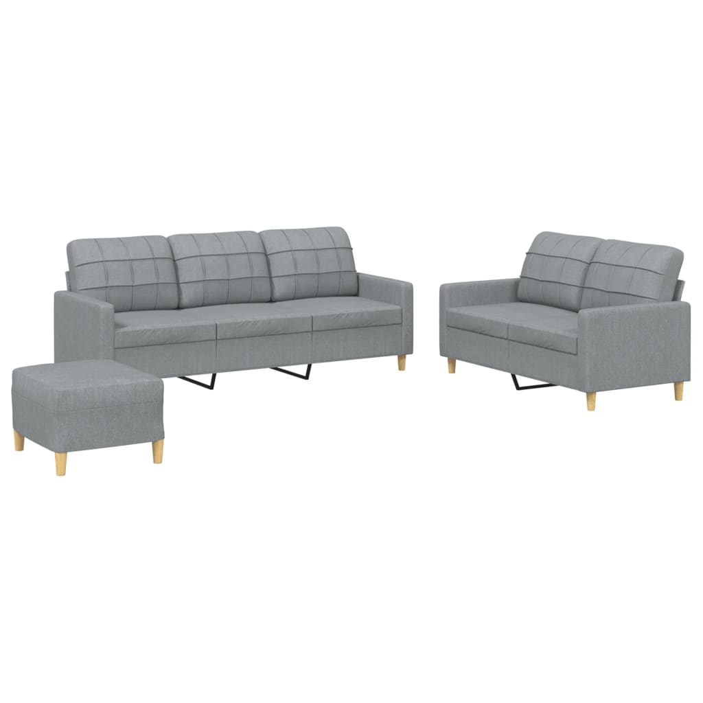 3-dijelni set sofa s jastucima svjetlosivi od tkanine
