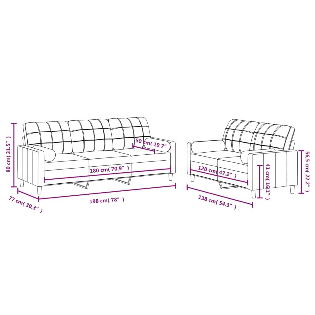 2-dijelni set sofa s jastucima smeđi od tkanine