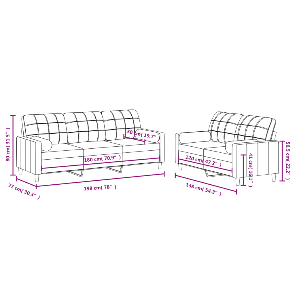 2-dijelni set sofa s jastucima smeđesivi od tkanine