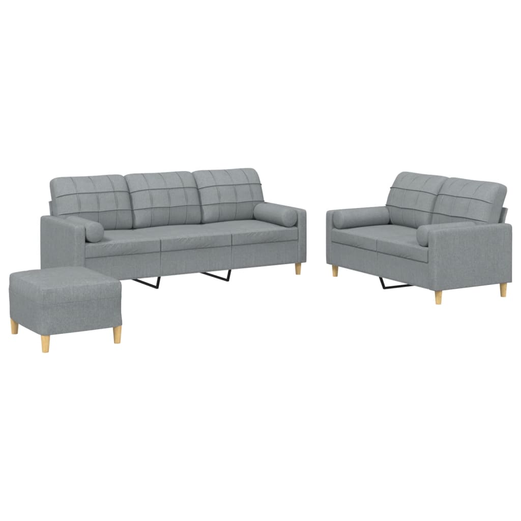 3-dijelni set sofa s jastucima svjetlosivi od tkanine