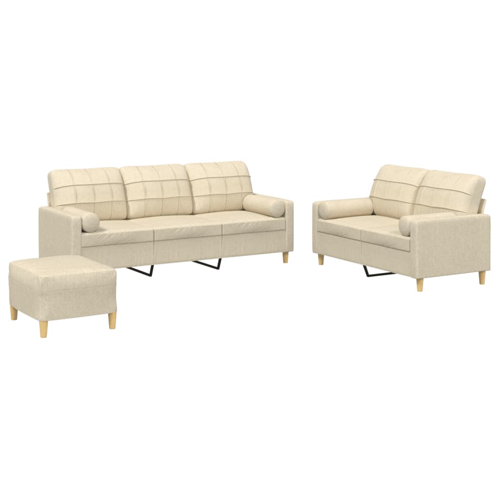 3-dijelni set sofa s jastucima krem od mikrovlakana