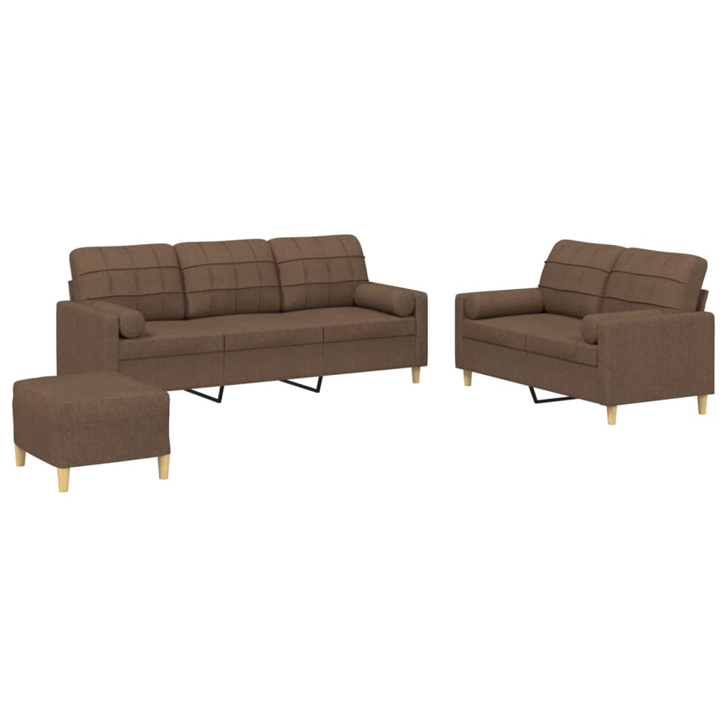 3-dijelni set sofa s jastucima smeđi od tkanine
