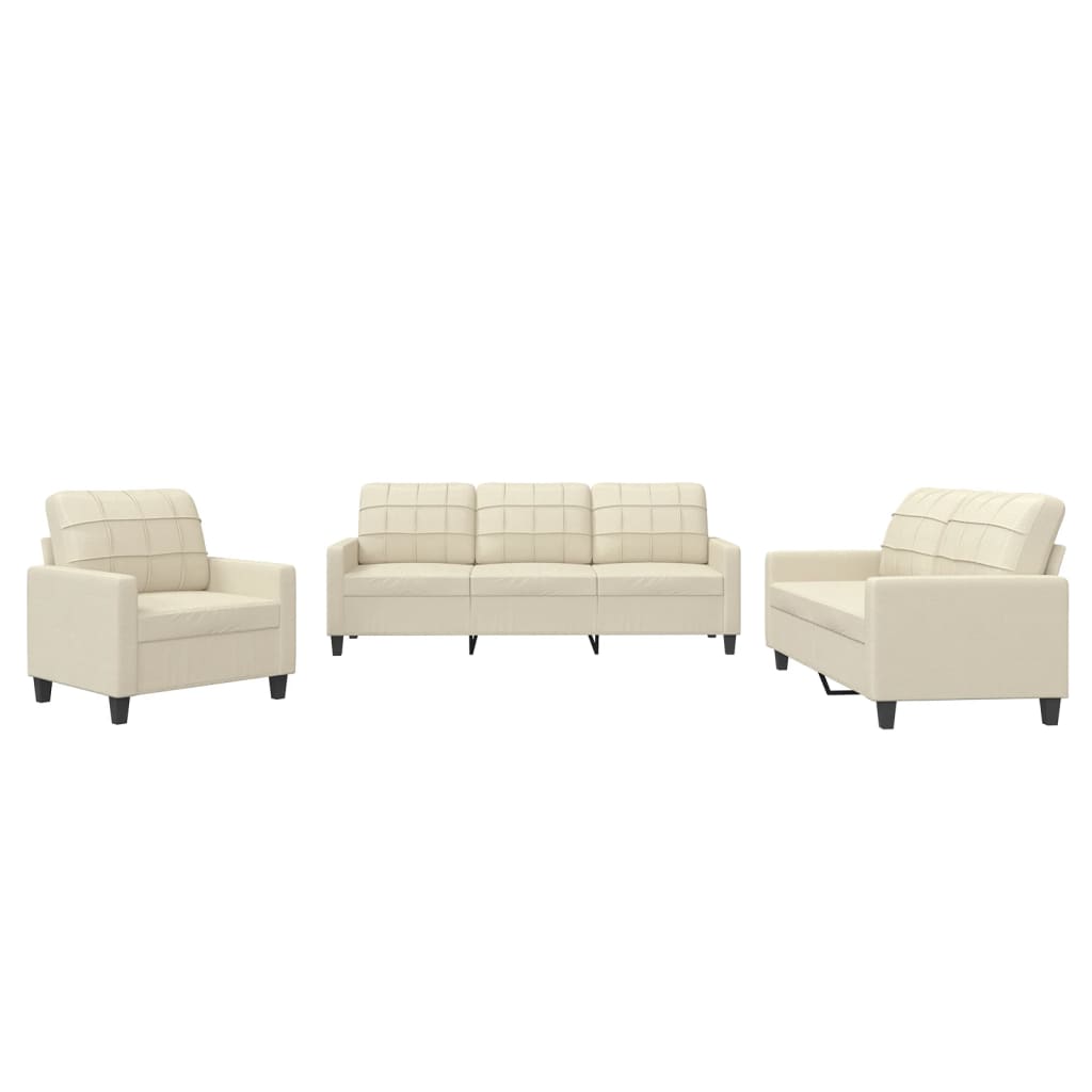 3-dijelni set sofa s jastucima krem od umjetne kože
