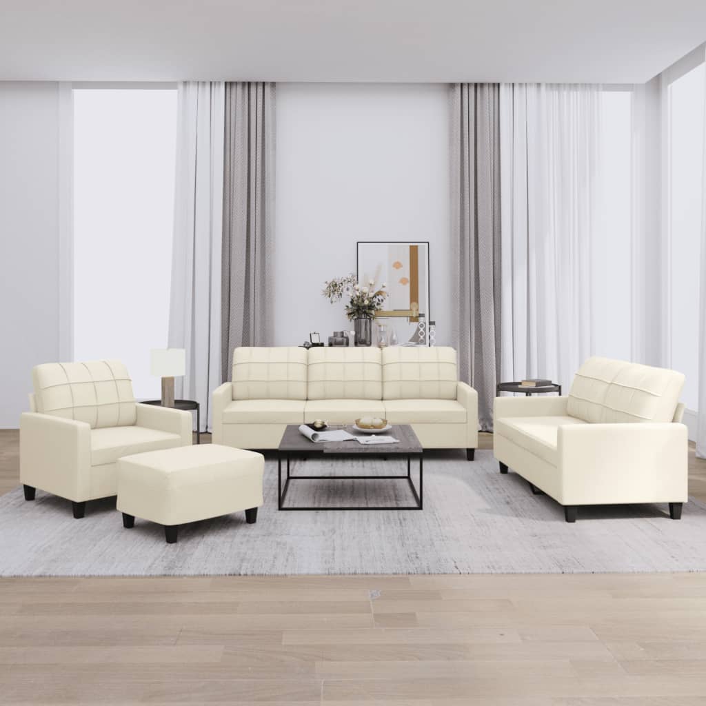 4-dijelni set sofa s jastucima krem od umjetne kože