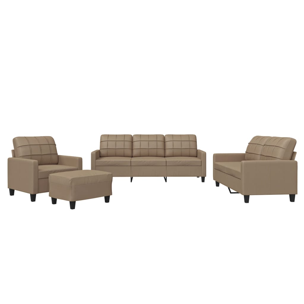 4-dijelni set sofa s jastucima boja cappuccina od umjetne kože