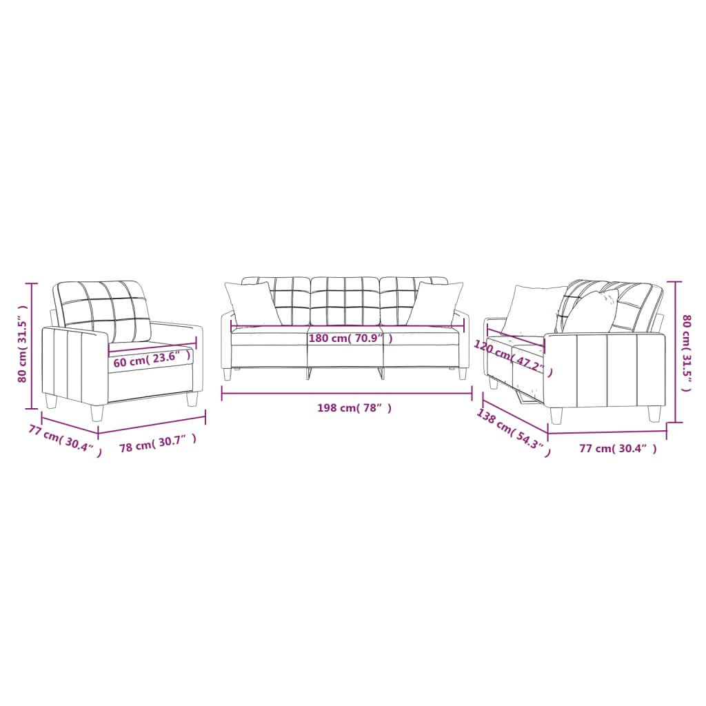 3-dijelni set sofa s jastucima sivi od umjetne kože