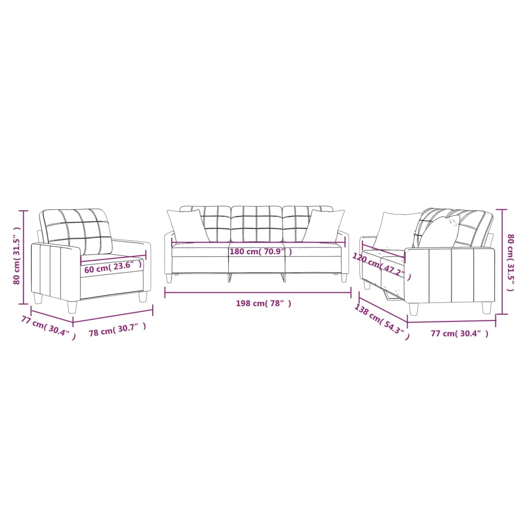 3-dijelni set sofa s jastucima boja cappuccina od umjetne kože
