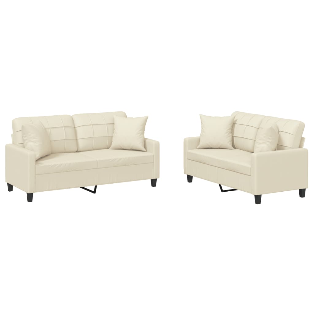 2-dijelni set sofa s jastucima krem od umjetne kože