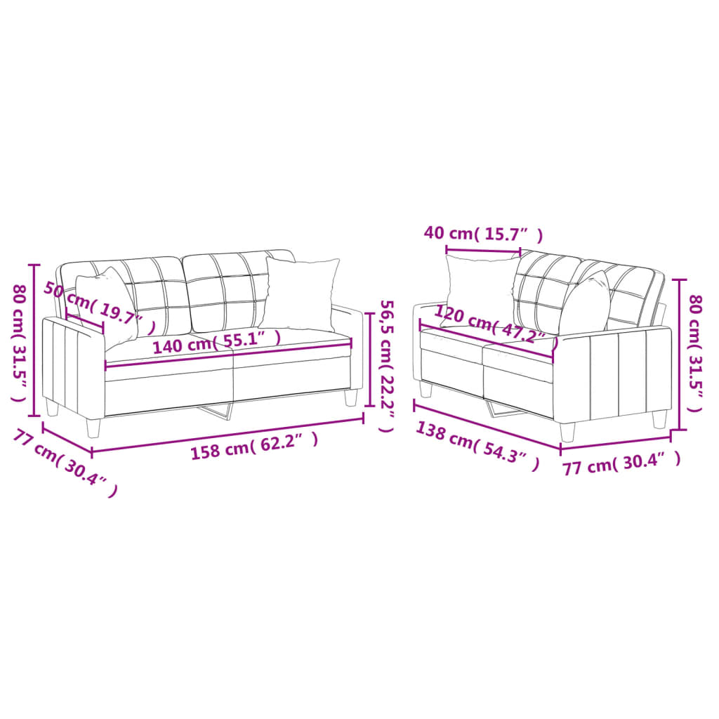 2-dijelni set sofa s jastucima sivi od umjetne kože