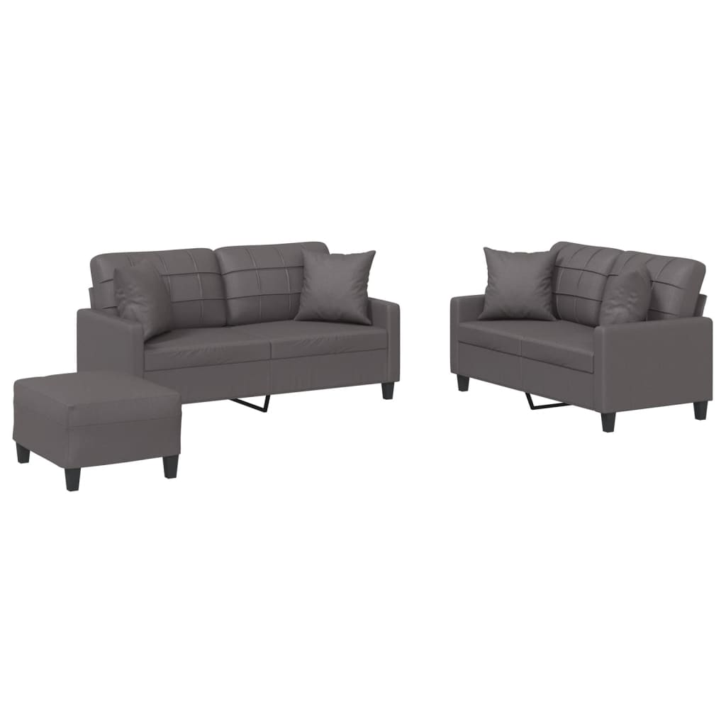 3-dijelni set sofa s jastucima sivi od umjetne kože