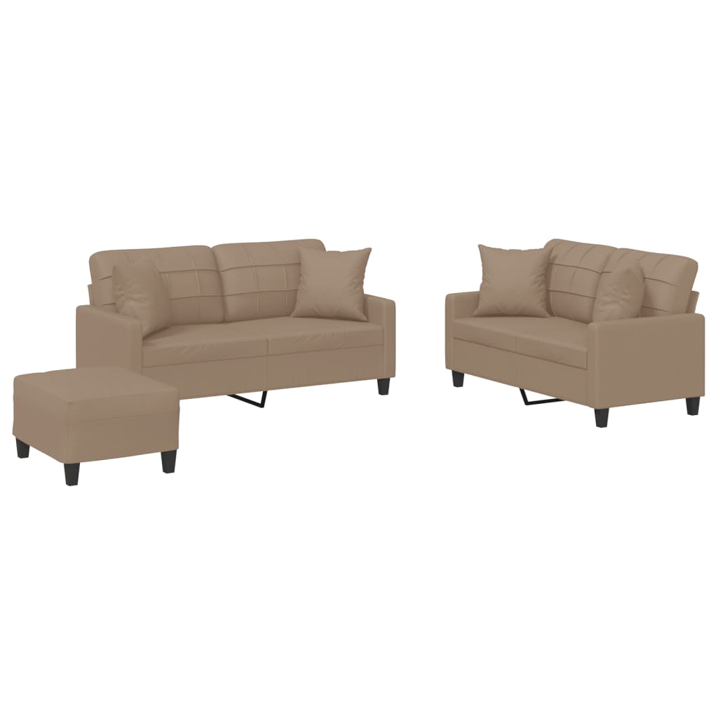 3-dijelni set sofa s jastucima boja cappuccina od umjetne kože