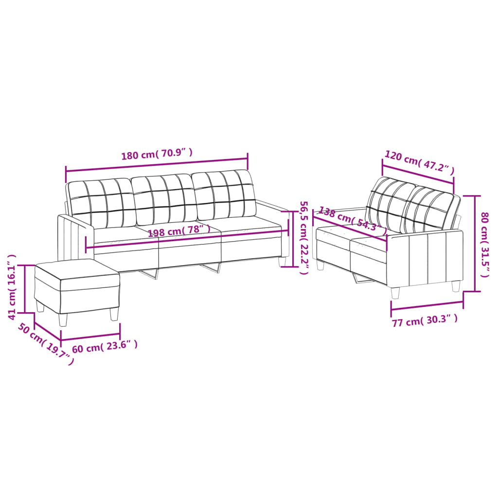 3-dijelni set sofa s jastucima crni od umjetne kože
