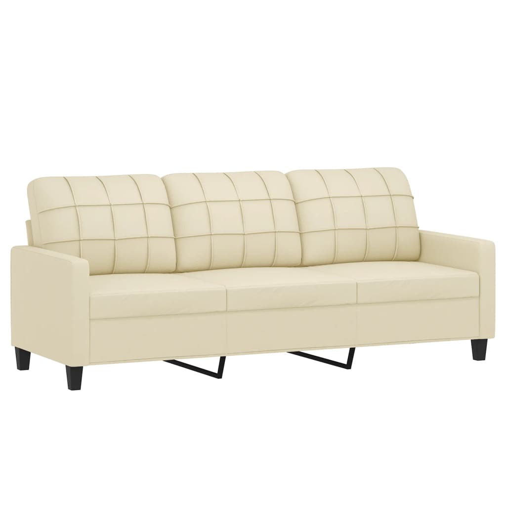 3-dijelni set sofa s jastucima krem od umjetne kože