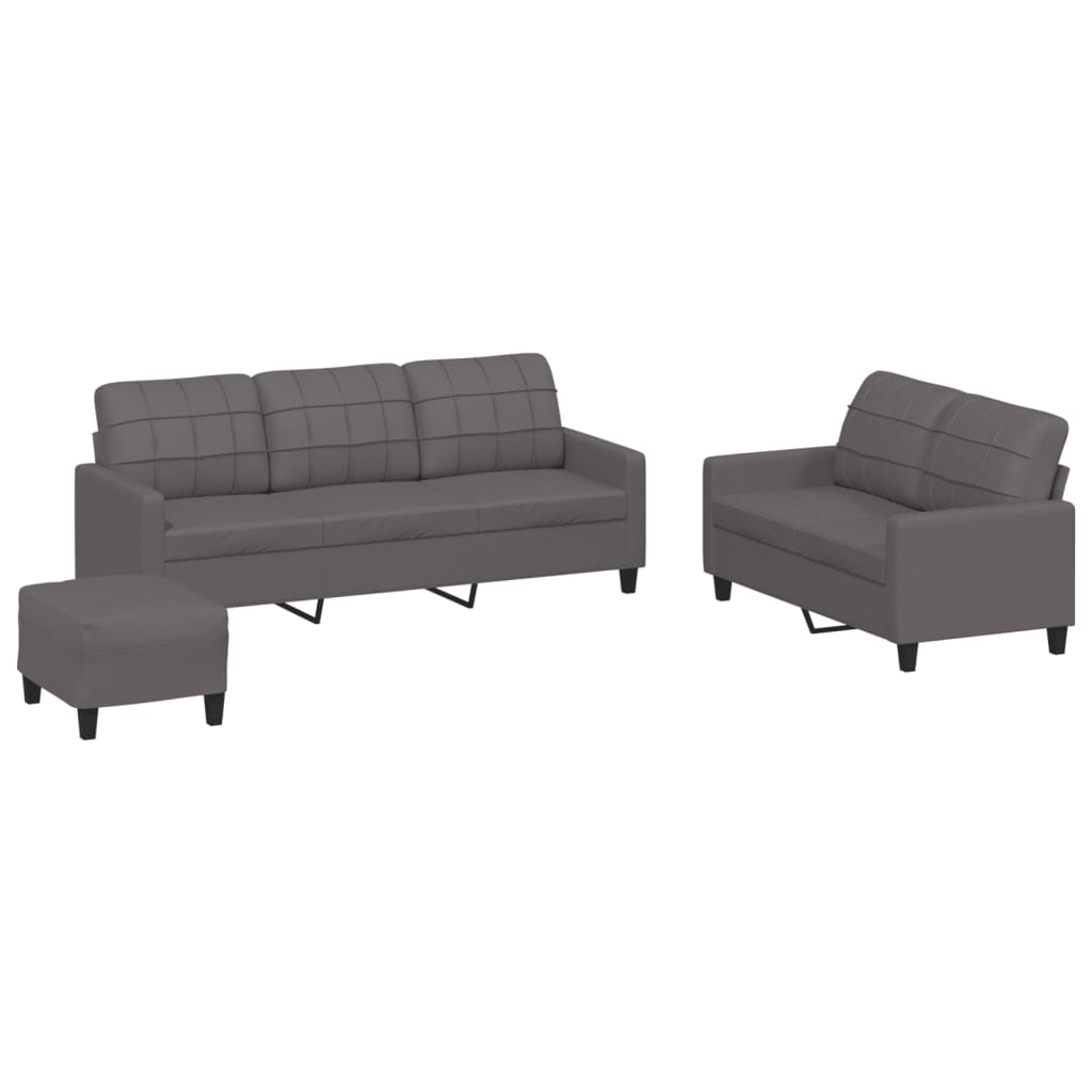 3-dijelni set sofa s jastucima sivi od umjetne kože