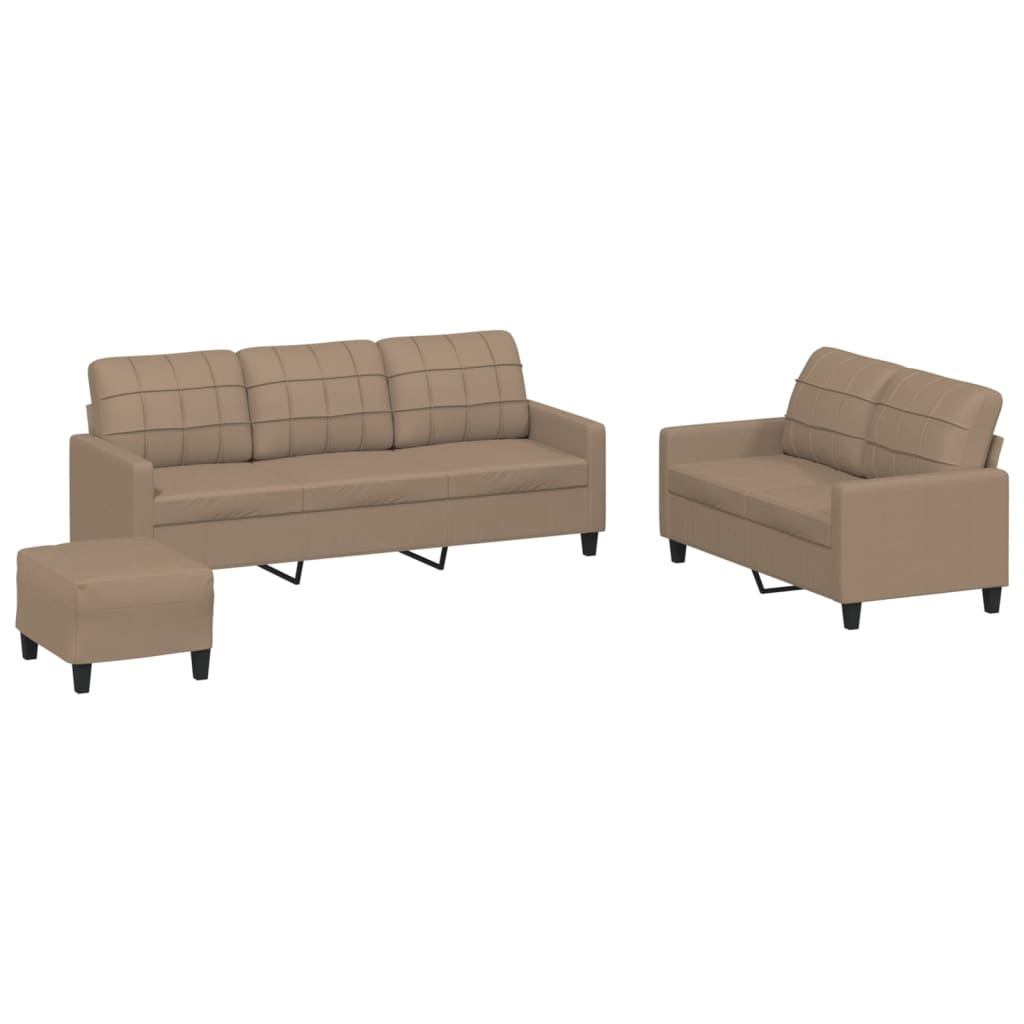3-dijelni set sofa s jastucima boja cappuccina od umjetne kože