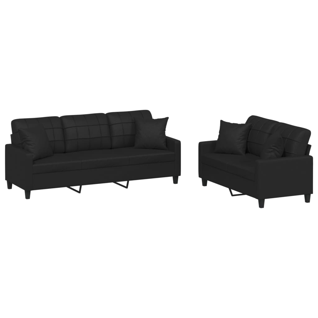 2-dijelni set sofa s jastucima crni od umjetne kože