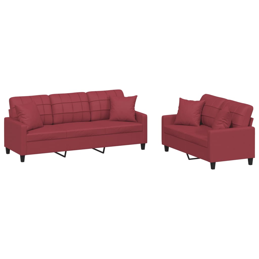 2-dijelni set sofa s jastucima boja vina od umjetne kože