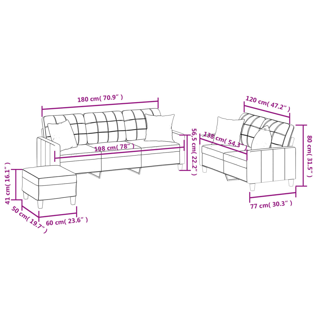 3-dijelni set sofa s jastucima crna od umjetne kože