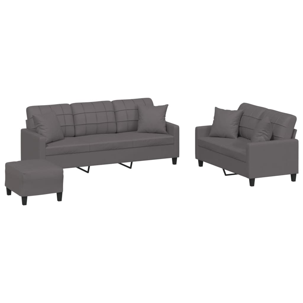 3-dijelni set sofa s jastucima sivi od umjetne kože