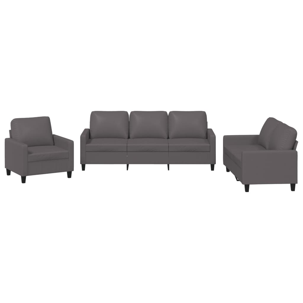 3-dijelni set sofa s jastucima sivi od umjetne kože