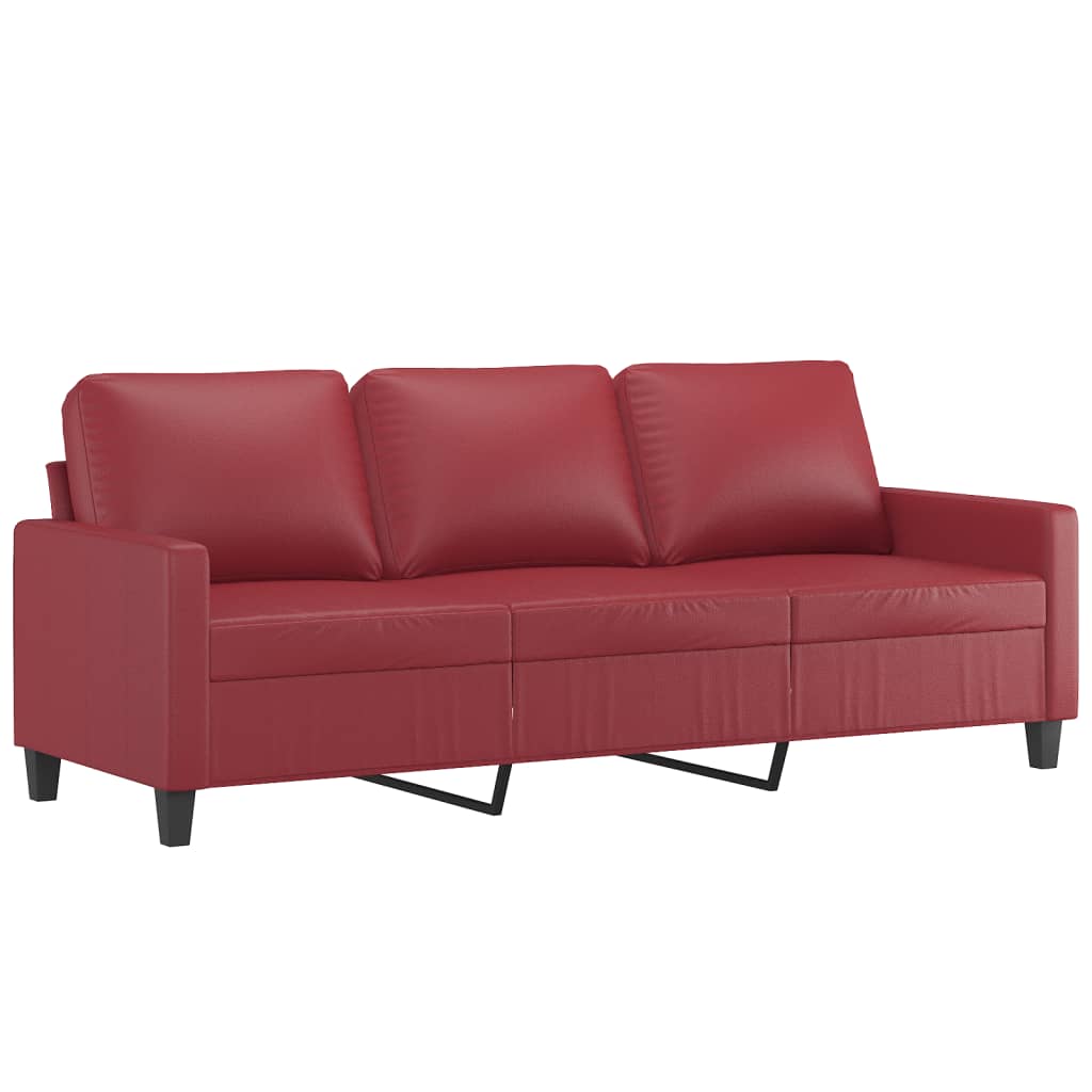 3-dijelni set sofa s jastucima boja vina od umjetne kože