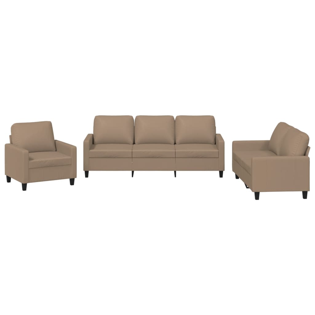 3-dijelni set sofa s jastucima boja cappuccina od umjetne kože