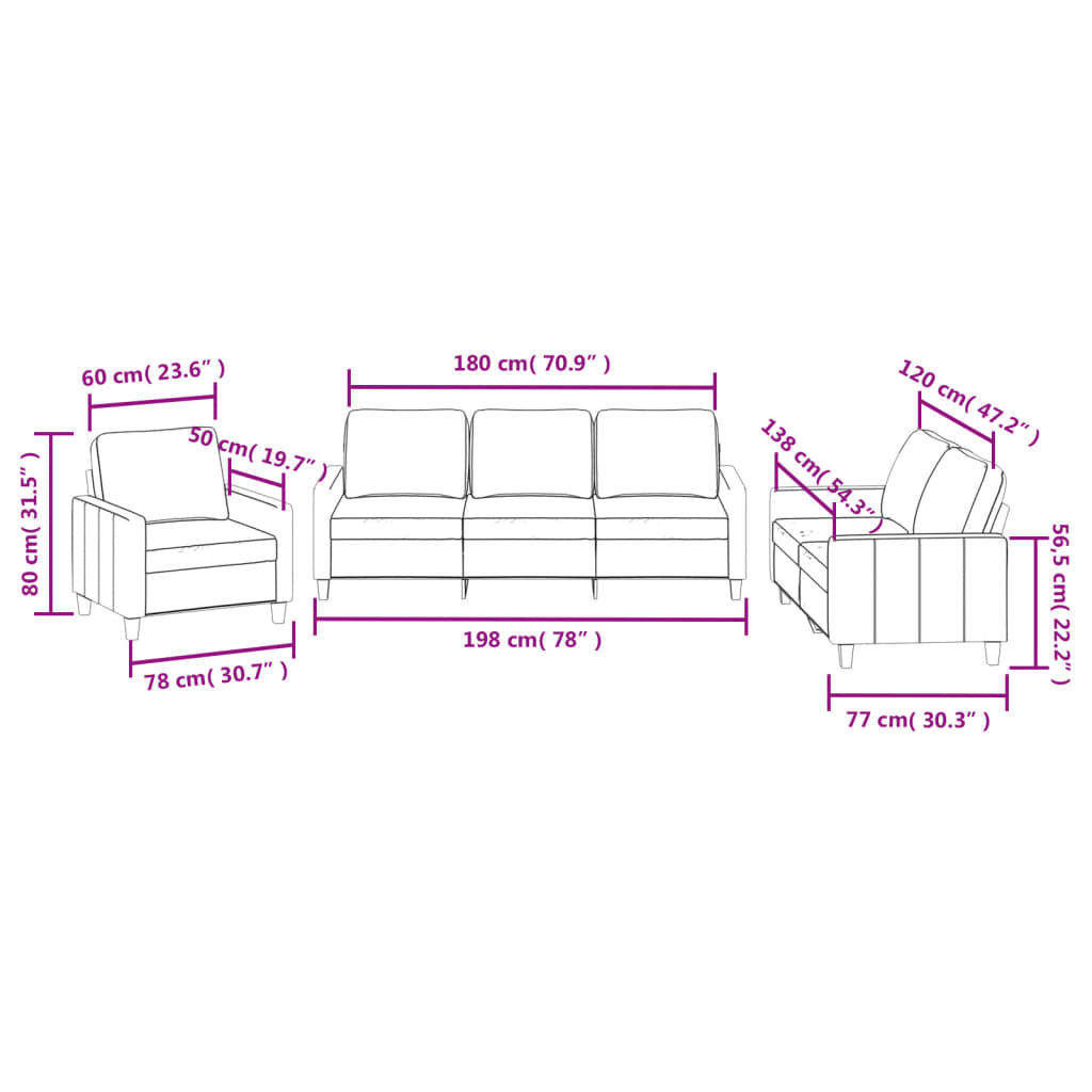 3-dijelni set sofa s jastucima boja cappuccina od umjetne kože