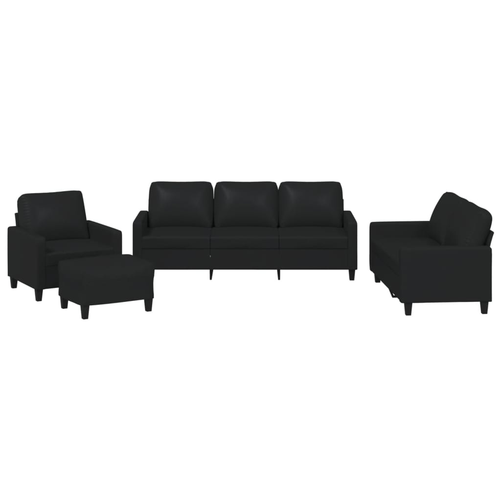 4-dijelni set sofa s jastucima crni od umjetne kože
