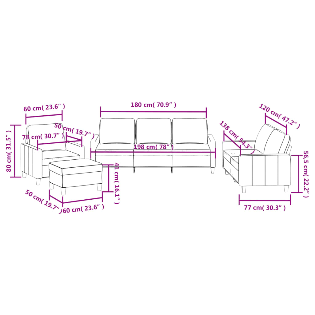 4-dijelni set sofa s jastucima sivi od umjetne kože