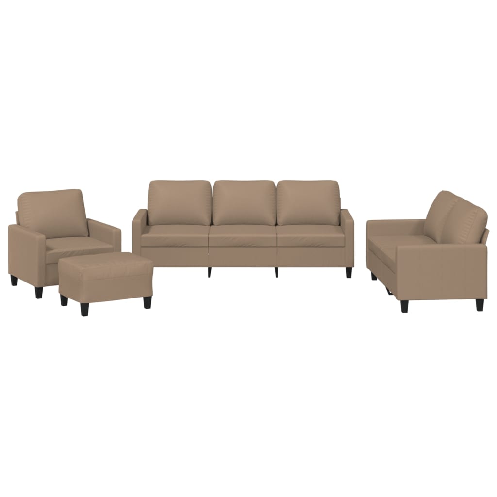 4-dijelni set sofa s jastucima boja cappuccina od umjetne kože