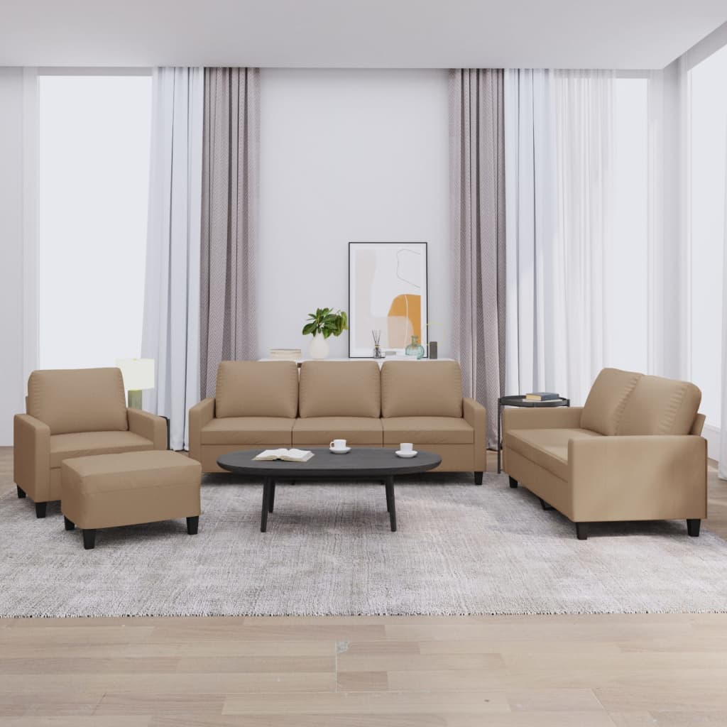 4-dijelni set sofa s jastucima boja cappuccina od umjetne kože