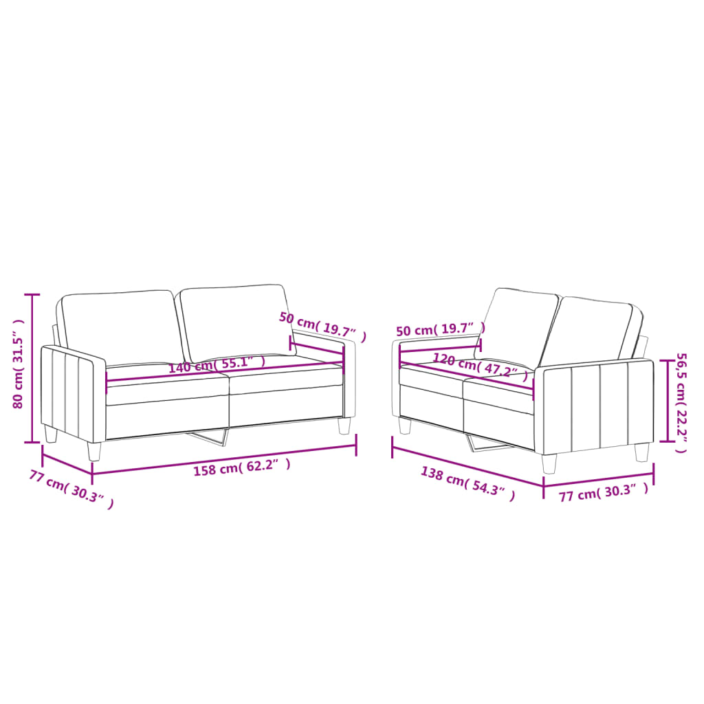 2-dijelni set sofa s jastucima krem od umjetne kože