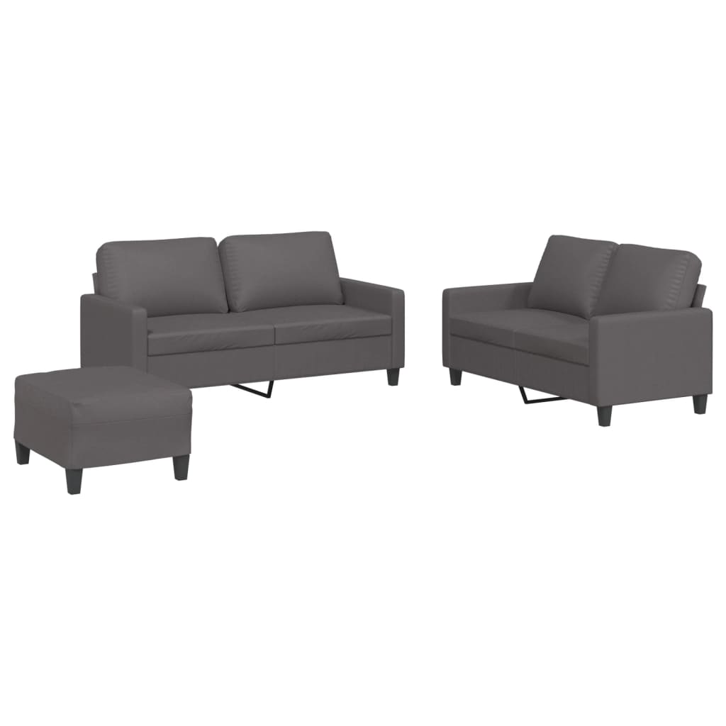 3-dijelni set sofa s jastucima sivi od umjetne kože