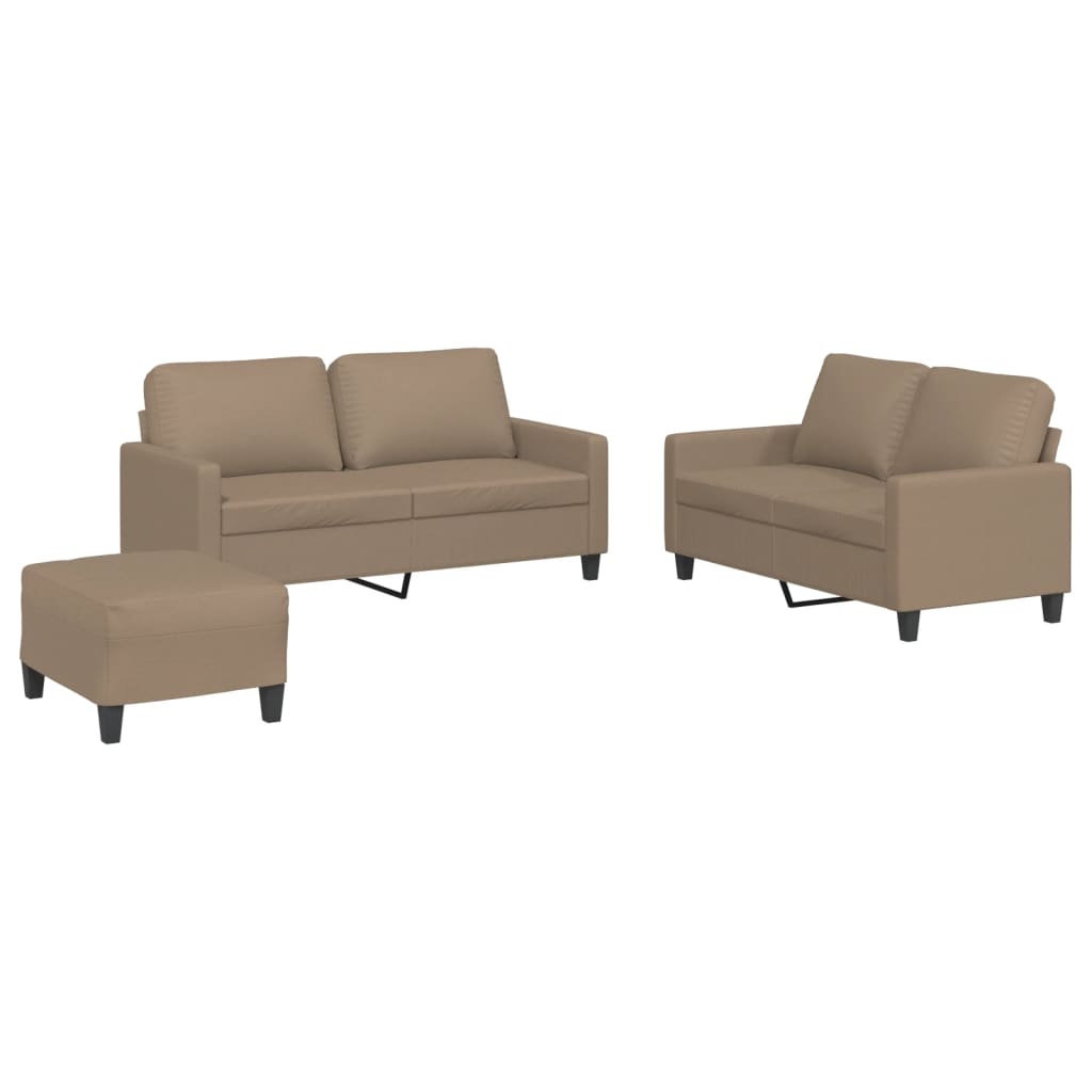 3-dijelni set sofa s jastucima boja cappuccina od umjetne kože